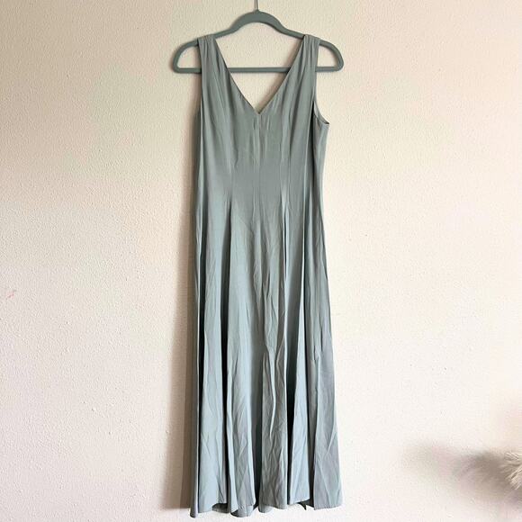 Vintage 90s Sage Green Maxi Dress Y2K Minimalist Cottagecore Grunge Size 8 - Picture 4 of 9